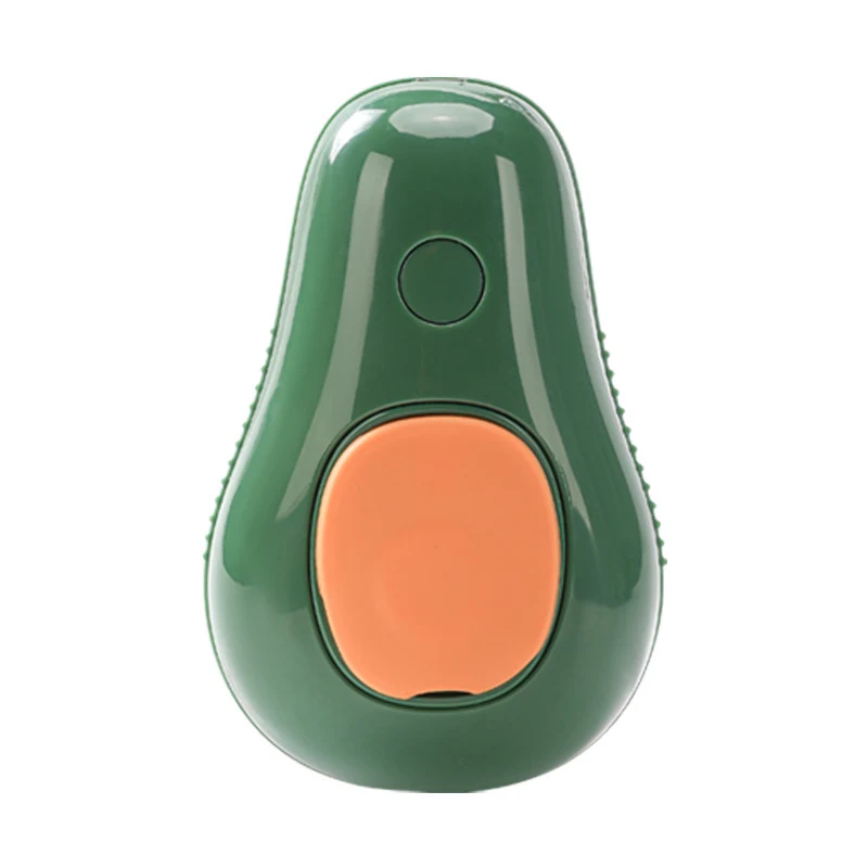 The Avocado cat steam brush: dark green avocado shape with an orange button
