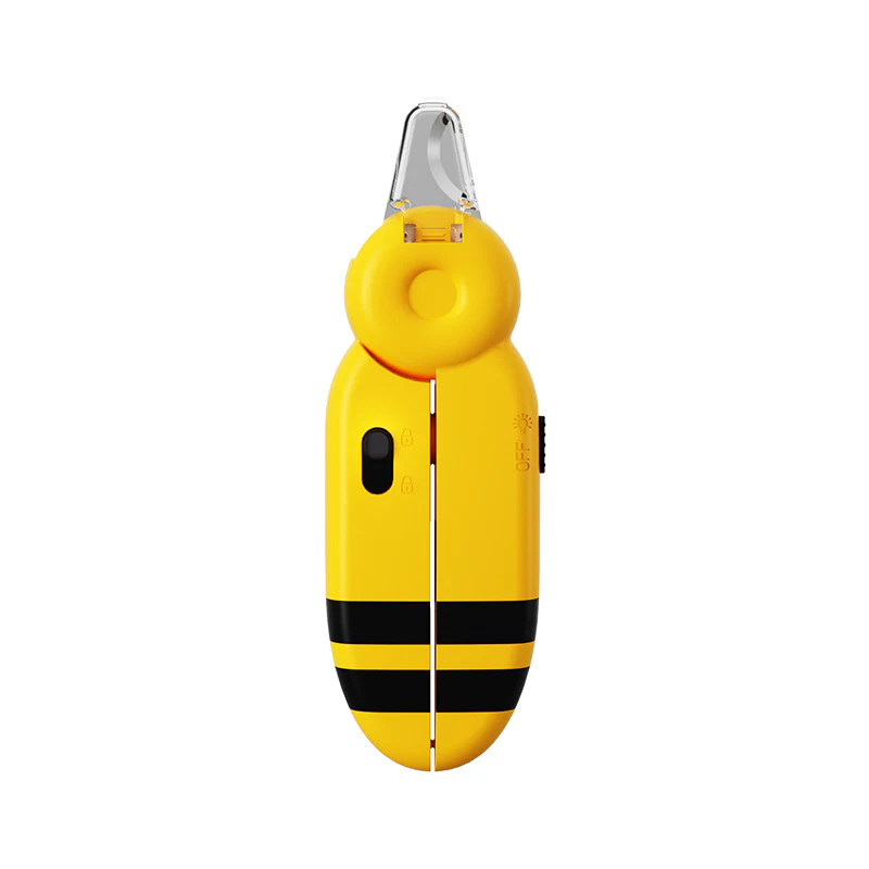 LED cat nail clipper in yellow with black bee stripes