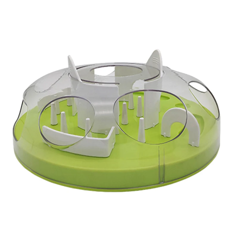 The Forage Puzzle: round cat treat maze with green base and clear top