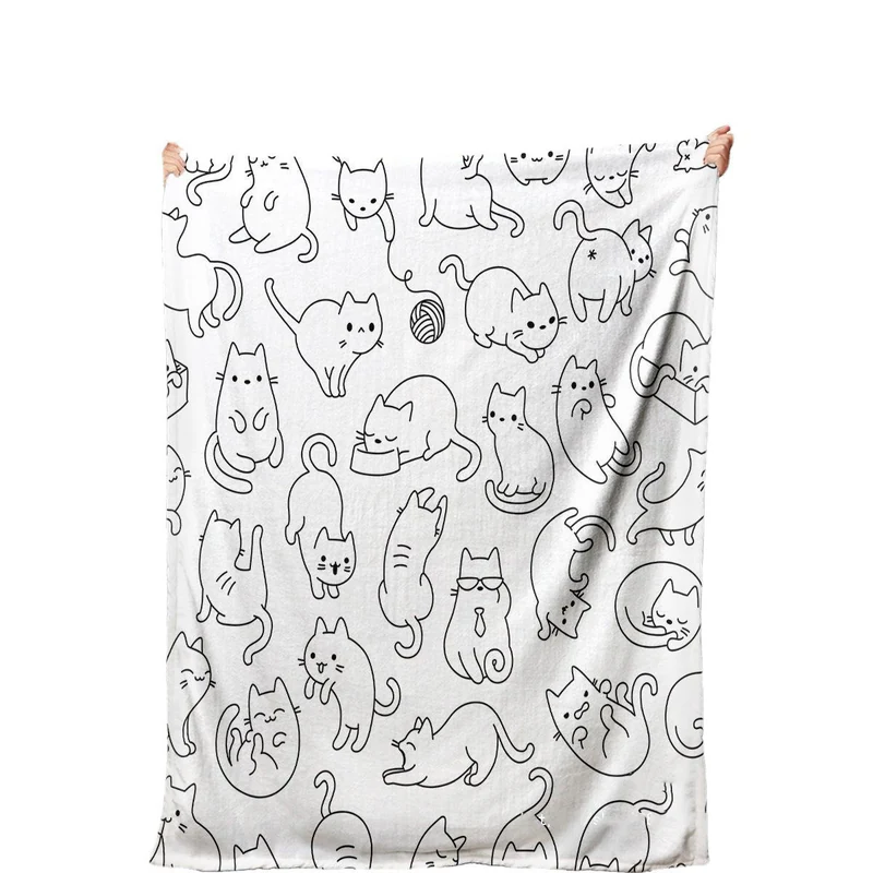 The Lap Throw cat line-drawing flannel throw blanket laid flat